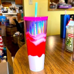 NWT STARBUCKS 2020 Marbled Waves Ombre Holographic PINK RED VENTI COLD CUP NEW